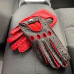 manusi pentru condus din piele negru rosu